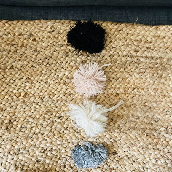 Handicraft-Jute-Multicolor-Pom  100% Jute Large Basket w/Pompons 21x19” India NWOT